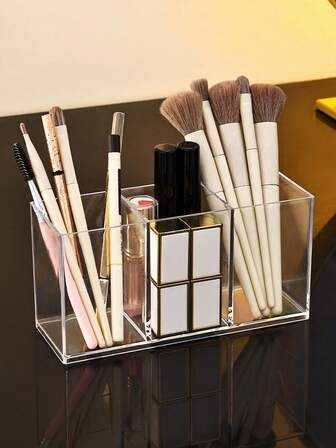 1pc Desktop Makeup Organizer Box, Can Store Makeup Brushes, Eyebrow Pencils, Lipsticks, Powder Compacts, Cushion Foundations And Other Cosmetic Tools, Multi-Compartment, PP Material, Thick And Durable, Multifunctional Makeup Brush Holder, Vanity Table Organizer, Portable Travel, Multiple Sizes Available