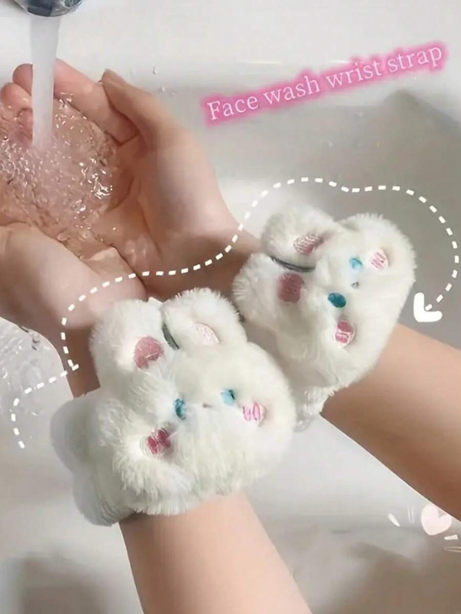 1对可爱卡通脸防水腕带，带吸水防水套，女士腕巾，腕巾套，腕带手镯，可阻挡水并防止溅水 - 彩色 - 查看 1