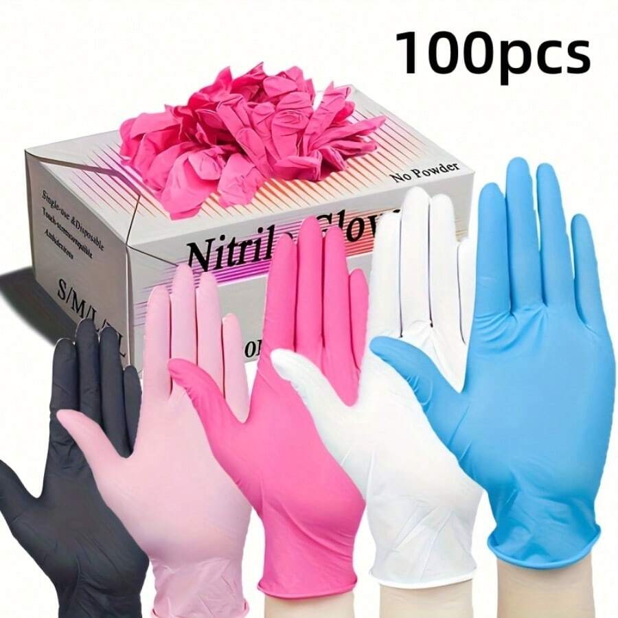 [Disposable Gloves For Kitchen] 50pcs Multi-Color Disposable Nitrile Gloves For Kitchen, Pet Bathing, Hair Dye, Manicure & Food Prep - Essential Household Cleaning Supplies, Small Tools, Disposable Apparel - Black - View 1