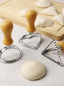 3件套意面制作器套装 - 高级哑光手柄，易于使用的压模和切割轮，适用于自制意面、饼干、馄饨、饺子模具 - 黃色 - 查看 5