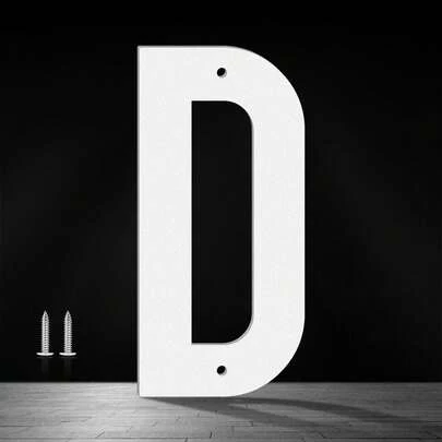 Dxiaojj Modern White Metal House Numbers & Letters – Large Outdoor Address Plaque For Front Door, Exterior Wall, Or Apartment – Weather-Resistant Home Number Sign With Mounting Screws – Flat House Number Set, Street Address Numbers For Home Or Office (Letter D)