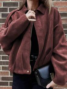 Áo khoác cỡ lớn tay cánh dơi, khóa kéo, cúc bạc, gấu áo xếp ly, thời trang nữ chất liệu mềm mại tay dài phong cách đường phố dáng rộng nhẹ cho mùa xuân và mùa thu. - màu tím - Xem 4