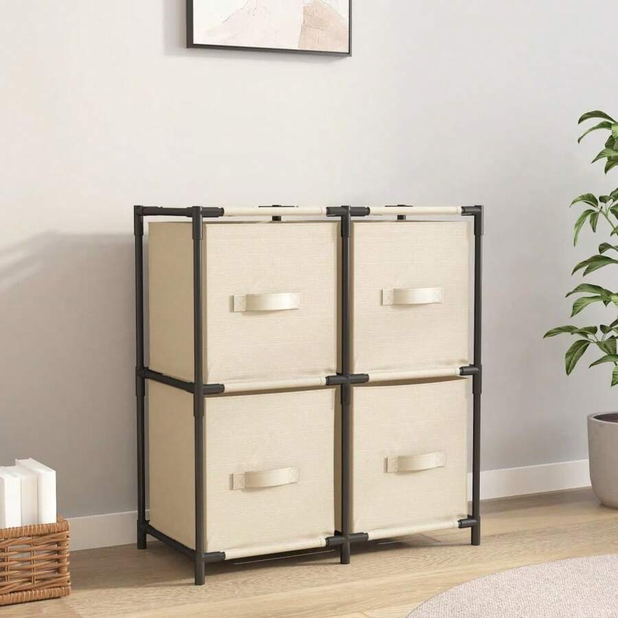 vidaXL 4-Korb Kommode Aus Stahl Und Stoff, Creme, 63*30*71 Cm - White - View 1