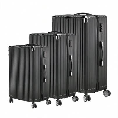 Anajqaqia Ensemble de valises M&L&XL 3 pièces – Grand volume extensible (L&XL) + coins de protection noirs renforcés, porte-gobelet pliable (M), matériau ABS, serrure TSA, doubles roues rotatives à 360°, ensemble de valises à coque rigide