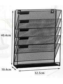 掛式金屬文件架收納架五層報紙雜誌壁掛架辦公用品書立架資料架 - 黑色 - 查看 7