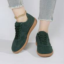 Women's Multifunctional Fashion Casual Shoes, Flat Non-Slip Lace-Up Round Toe Rubber Sole Casual Sneakers, Black Color Block, Daily Match, Shoes, Casual Shoes, Size 36-41, Fashionable