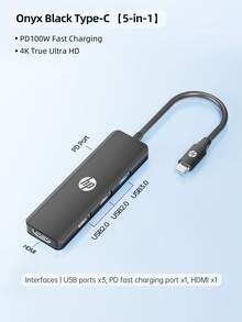 HP USB 扩展坞带 Type-C 充电适配器 3.0 分线器兼容苹果笔记本电脑转换器 4K 投影 PD 充电扩展坞四合一（黑色、白色、奶茶色、银色） - 五合一 - 查看 15
