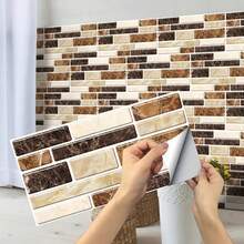9/11/25pcs Brick Pattern Kitchen Tile Stickers, Kitchen Oil-Proof Stickers, Faux Marble & Crystal Wall Paper For Bathroom Renovation, Self-Adhesive Tile Stickers For Old House Remodeling - Yellow - View 2