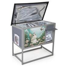 Caseta aislante para gatos, resistente al invierno, de madera con patas alta, puerta y techo abatible, rascador exterior resistente a la intemperie, para animales pequeños en invierno, color gris.