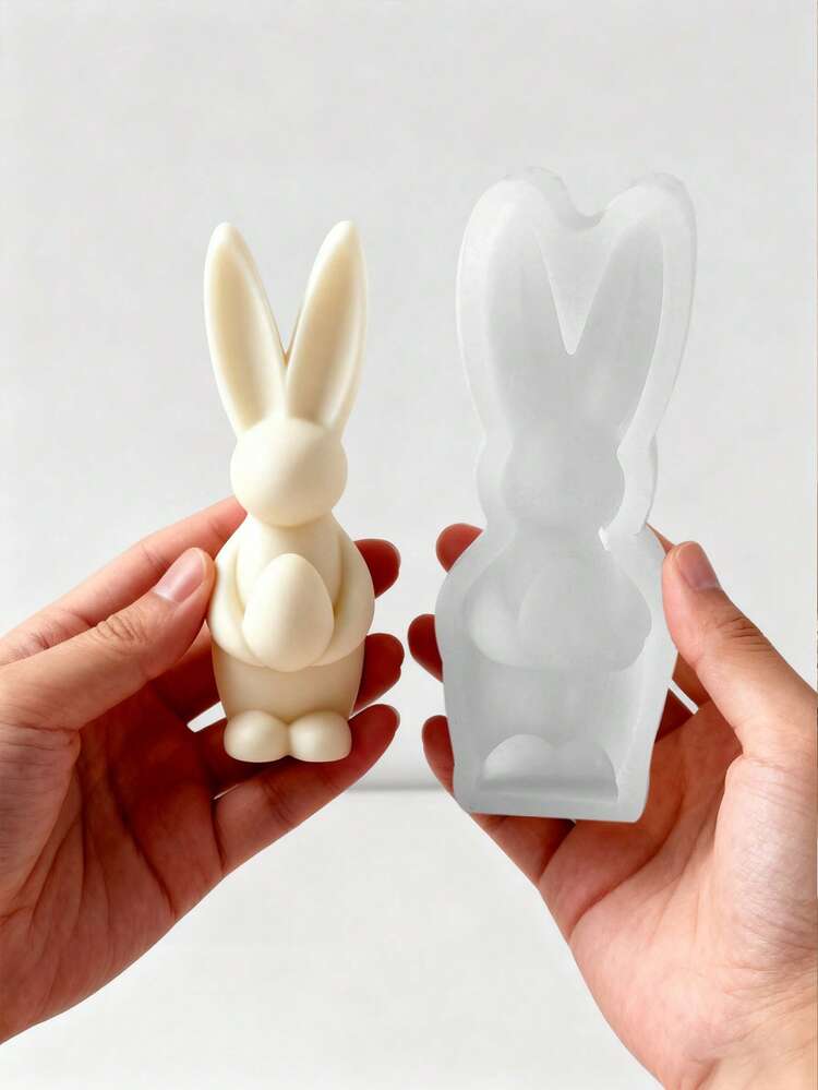 Rabbit Ear & Heart Shaped & Egg Shaped Candle Mold, Easter Decoration 3D Rabbit Egg Candle Silicone Mold, Reusable High Temperature Resistant Silicone Mold For DIY Scented Candle Decoration, Plaster Diffuser, Resin Casting And More, Suitable For Holiday Celebration, Meditation And Home Decor - White - View 3