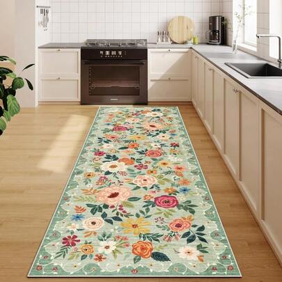 Halloween, Christmas And Thanksgiving Decorative Rug 2 Sizes Available, Kitchen Runner Rug For Hallway, Washable Runner Rug With Non Slip Backing, Soft Boho Spring Floral Carpet For Kitchen, Hallway, Entryway, Laundry, Bedroom, Green