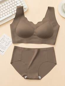 Bộ 4 áo ngực không dây thoáng khí thoải mái liền mạch màu trơn dành cho nữ, áo ngực và quần lót nữ - Nhiều màu - Xem 4