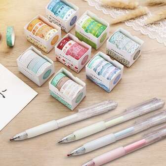 1 pieza/Set Bolígrafo de pegamento con puntos creativo de papelería DIY, patrón geométrico/multicolor, material de cinta washi, carcasa de bolígrafo de PP, bolígrafo de pegamento con puntos de papelería DIY, premios y recompensas escolares, regalos de cumpleaños, Navidad, Halloween, Acción de Gracias, suministros de oficina y escolares