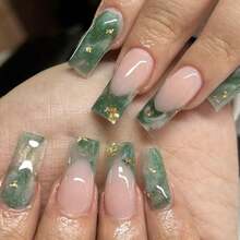 Medium Green Press On Nails French Fake Nails Tips Full Cover Square False Marble Nails For Women And FFgirls 24PCS{Inchcolor_nameinch:InchNails-04inch} - Nails-04 - View 2