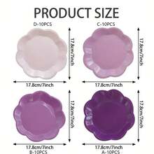 10 piezas/20 piezas/40 piezas/50 piezas, Plato de papel en forma de abanico con degradado de color púrpura lavanda, plato decorativo desechable/plato de postre de 7 pulgadas, adecuado para el Día de San Valentín, bodas, despedidas de soltera, suministros para fiestas de Navidad (Púrpura) - Morado - Ver 3