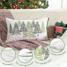 Pillow Covers, 12x20'' 1PCS Soft Pellet Velvet Embroidery Trees Brown White Decorative Lumbar Pillow Cover With Tassel Luxury Throw Pillow Bed Home Living Room, Olive Green, Holiday Decor - 8棵聖誕樹 - 查看 5