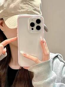 苹果智能时尚手机壳，高端质感，三合一加厚硬质材料，彩色纯色边框，个性化创意粉色、白色、黑色、蓝色、绿色可选，简约防摔，全包覆透明手感，彩色手机壳，兼容