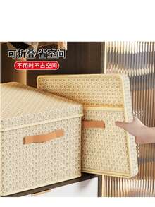 Caja de almacenaje en forma de V con tapa, plegable y de cartón duro reforzado, ideal para ropa y edredones, perfecta para el hogar. Dos colores, dos tamaños. - Beis - Ver 5