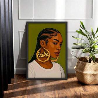 1pc Urban Art Print _ Braids & Name Earrings Retro Poster - Posters Canvas Painting Wall Arts Room Home Decoration Unframed