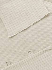 UREREM 女式修身方领长袖纯色系腰连衣裙 - 米色 - 查看 7