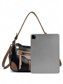 2025新款高品质PU皮革奢华手提包，女士设计师单肩包，大容量托特包 - 黑色 - 查看 10