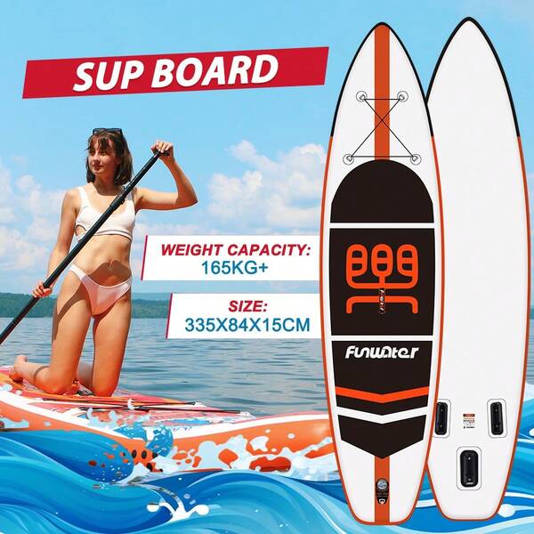 335*84*15cm White - Orange Color - Block Inflatable Paddle Board | 165KG+ Capacity, Full Accessories - AU Summer Beach Essential