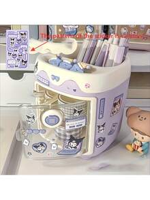 1个三丽鸥办公桌收纳盒，带贴纸 - 大容量塑料文具盒，可爱办公用品收纳盒，带抽屉，粉丝必备，精美桌面配件，适合万圣节、感恩节、复活节、圣诞节、情人节等节日 - 彩色 - 查看 8