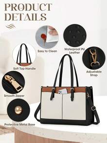 Insulated Lunch Tote Bag For Women With 15.6 Inch Laptop Compartment, Multifunctional Large Capacity Quilted Leather Computer Bag For Work, Teacher, Office & Commute - Black, Brown and White - View 6