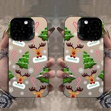 Funda de teléfono con temática navideña y diseño de Santa Claus y renos de dibujos animados, adecuada para iPhone 17, 16E, 16, 15, 14, 13, 12, 11 Mini, Pro, Max, Air, X, XR, XSMAX, 8 y 7 Plus, con un diseño de superficie mate para reducir el riesgo de caídas. - Colores mixtos - Ver 3