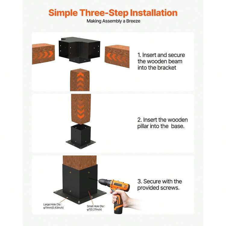 Pergola Bracket Kit, 4x4 Inch (Inner Size 3.5x3.5), 2 Pcs 4-Way Heavy Duty Corner Bracket Woodworks DIY Post Base Kit, Easy Installation Wooden Beams For Gazebos, Patio Pergolas, Log Cabin - 4 pcs 4 x 4 inch cross - 查看 7
