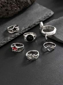 6pcs Fashionable Punk Star Cross Rings, Charming Jewelry For Men, Holiday Gift