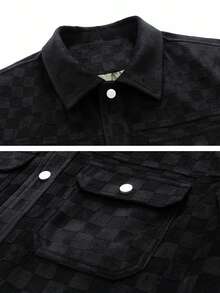 Teenage Boys' Autumn/Winter Suede Fleece Zip-Up Jacket, Round Neck Plaid Coat - Black - View 5