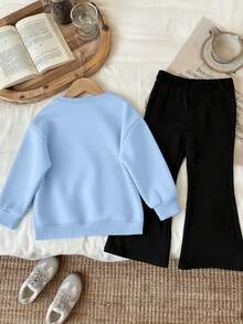 两件套女童清新甜美雏菊印花休闲套装，柔软舒适，适合春秋季日常上学穿着。 - 藍色 - 查看 2