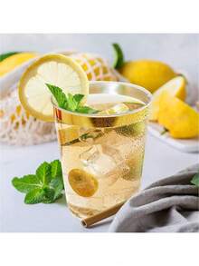 100pcs Gold Cups, 6.76oz Clear Cups With Gold Rim, Gold Beer Mugs, Hard Party Cups, Premium Gold Rimmed Cups, Ideal For Weddings And Parties