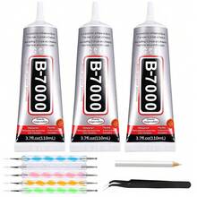 110ml/220ml/330ml B7000 Handmade Crystal Glue Set, Includes 110ml/3.7 Fluid Oz Liquid, With 5 Rhinestone Pens, Wax Pencil And Tweezers, Suitable For DIY Crafts, Makeup, Shoes, Jewelry Making, Nail Art, Etc.