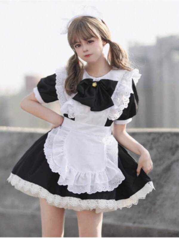 Dopamine Maid Dress, Lolita Wasteland Style Bowknot Dress, Cosplay Anime Apron Halloween