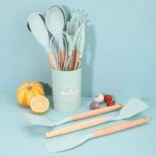 12pcs Silicone Kitchen Utensil Set - Cooking Tools With Stand, Spatula, Spoon, Whisk, Suitable For Non-Stick Pans, Heat Resistant Kitchen Gadgets - Multicolor - View 8