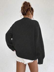 1 chiếc áo len dài tay dày dặn, ấm áp, dáng rộng, thoải mái, đa năng, cá tính dành cho nữ tuổi teen, thích hợp mặc ngoài trời vào mùa thu/đông. - màu đen - Xem 4