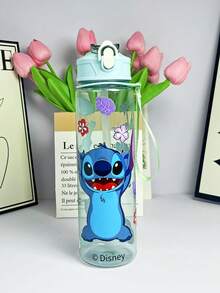 Disney 1 pieza Botella de agua transparente ultra delgada  genuina Stitch de 800ml/27oz en azul, rosa, morado, verde, de gran capacidad con pajita y asa portátil ajustable, regalo de Navidad, regalo de Acción de Gracias, regalo de cumpleaños (algunas partes pueden ser aleatorias)