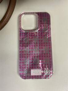 粉色格子图案可爱硅胶手机壳，适用于 16 Pro Max/17/12/14 Pro/15 Pro Max/13/XS Max，简约防震全包保护 - 粉色 - 查看 14