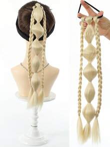1PC Synthetic New Chinese Style Long Straight Hair Natural Lantern Bubble Braid Plait Ponytail Wig With Rubber Band Natural Fashion For Girls Kids Sweet CoolLong Braid Lantern Boxing High Ponytail - Multicolor - View 12