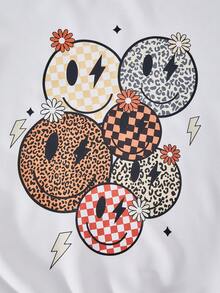 两件套个性风格少女套装，白色卡通图案圆领长袖上衣搭配卡其色宽松口袋阔腿裤，时尚设计，适合春秋季穿着。 - 白色 - 查看 6