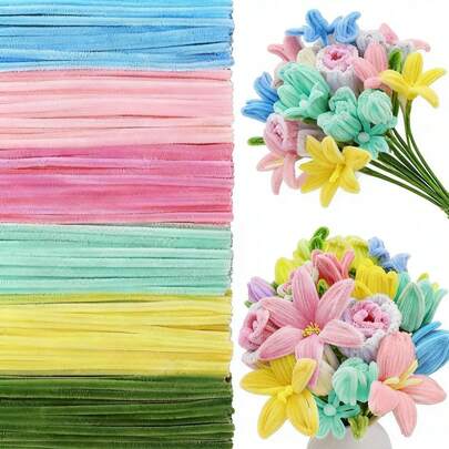 300/600/620 PCS Pipe Cleaners For Flowers, Pastel Chenille Stems With 20 Pcs Flower Stems, Macaroon Chenille Stems For Crafts, Pipe Cleaners Craft Set, Pipe Cleaners Bulk For Tulip, Rose, Lily, Sunflower, Pipe Cleaners, Multi-Colored, Flower Making Kit, Arts And Craft Supplies, Ideas For Art Project Activity, Craft Supplies Bulk For DIY Art And Craft Projects Creative Gift Wrapping Party Decorations(Macaron Series)