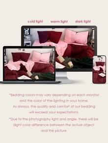 2/3件套简约纯色被套套装，包含1个被套和1/2个枕套，柔软透气，适用于卧室/客房，适合家庭、宿舍使用，通过Oeko-Tex认证 - 深紅色 - 查看 7