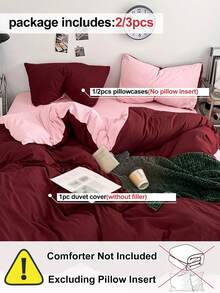 2/3件套简约纯色被套套装，包含1个被套和1/2个枕套，柔软透气，适用于卧室/客房，适合家庭、宿舍使用，通过Oeko-Tex认证 - 深紅色 - 查看 4