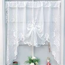 White Semi-Sheer Floral Lace Curtain Swag For Kitchen Half Window Bathroom Decoration Rod Pocket,59 X 39 Inch - 白色 - 查看 2