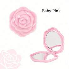 Rose-Shaped Folding Mirror With Mirror And Light Purple Petals - Portable Compact Bridesmaid Wedding Party Gift For Women And Girls, Elegant Lavender Flower Makeup Mirror, Fits In Purse, Christmas Accessory (No Feathers) - 紫色的 - 查看 5