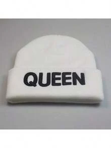 1pc King And Queen Knitted Beanie Hat, Matching Couple Skull Ski Hats, Black - European And American Street Hip Hop Style, Unisex Winter Warm Knitted Skull Cap, Christmas, New Year, Valentine's Day Gift - Multicolor - View 7