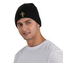 IC XC NIKA Unisex Orthodox Church Cross Knitted Hat - Winter Warmth, Gold Greek Letters And Cross Design, Soft Acrylic Knit, Suitable For Church, Greek Orthodox Church, Church Clothing, Sports Style, Durable Structure, Faith Apparel - 黑色 - 查看 2