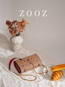 New Solid Color PU Leather Chain Bag, Vintage Rivet Decor Shoulder & Crossbody Bag - Khaki - Khaki - View 3